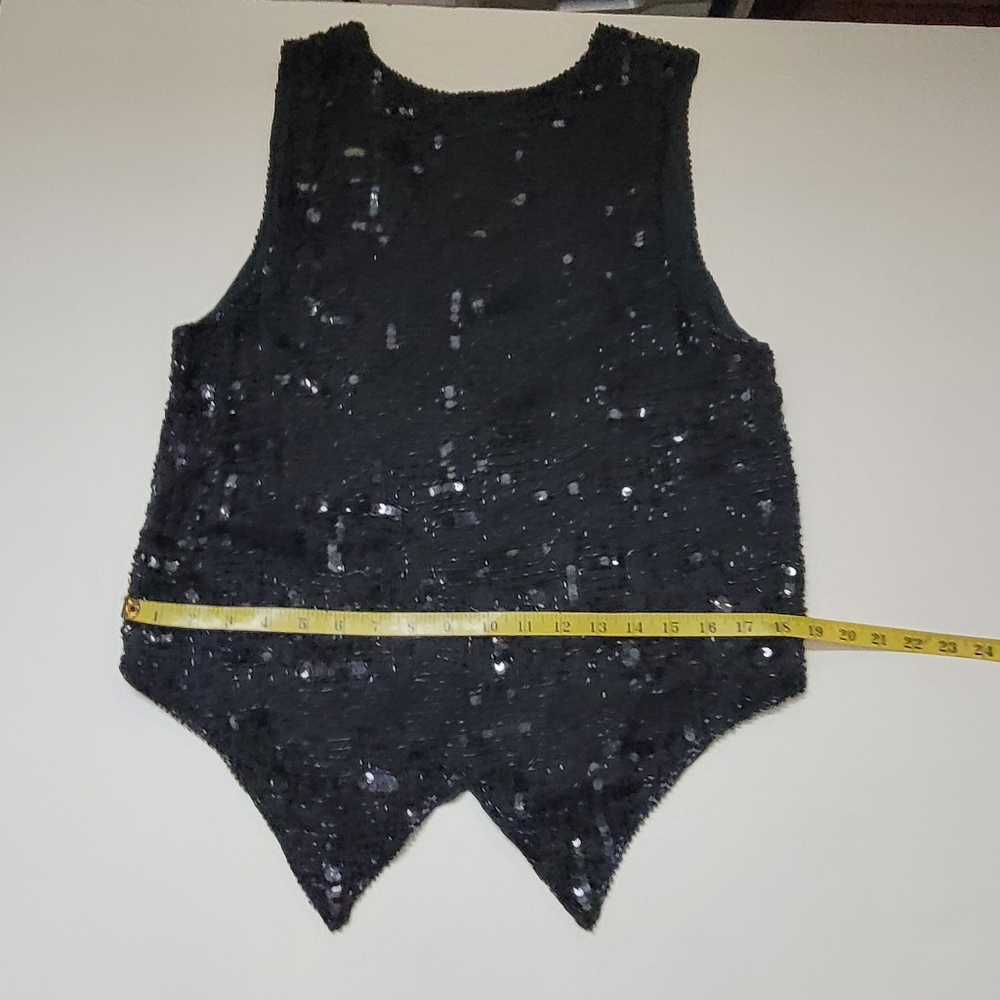 Sweet Sue Black Silk Vest with Black Bugle Beads & Sequins. Sz S - Picture 7 of 10